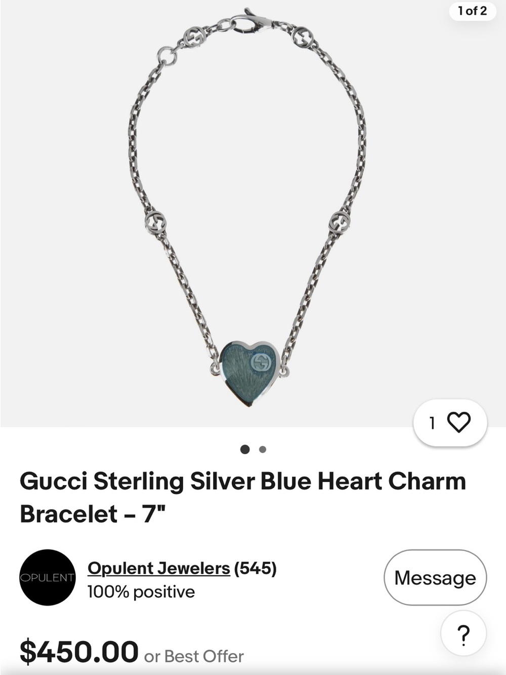 Gucci Silver Heart Charm Bracelet with Link Chain - Picture 3 of 3